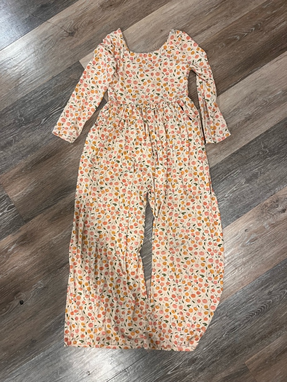 SweetHoney Cream Peach-Print Long Sleeve One-Piece